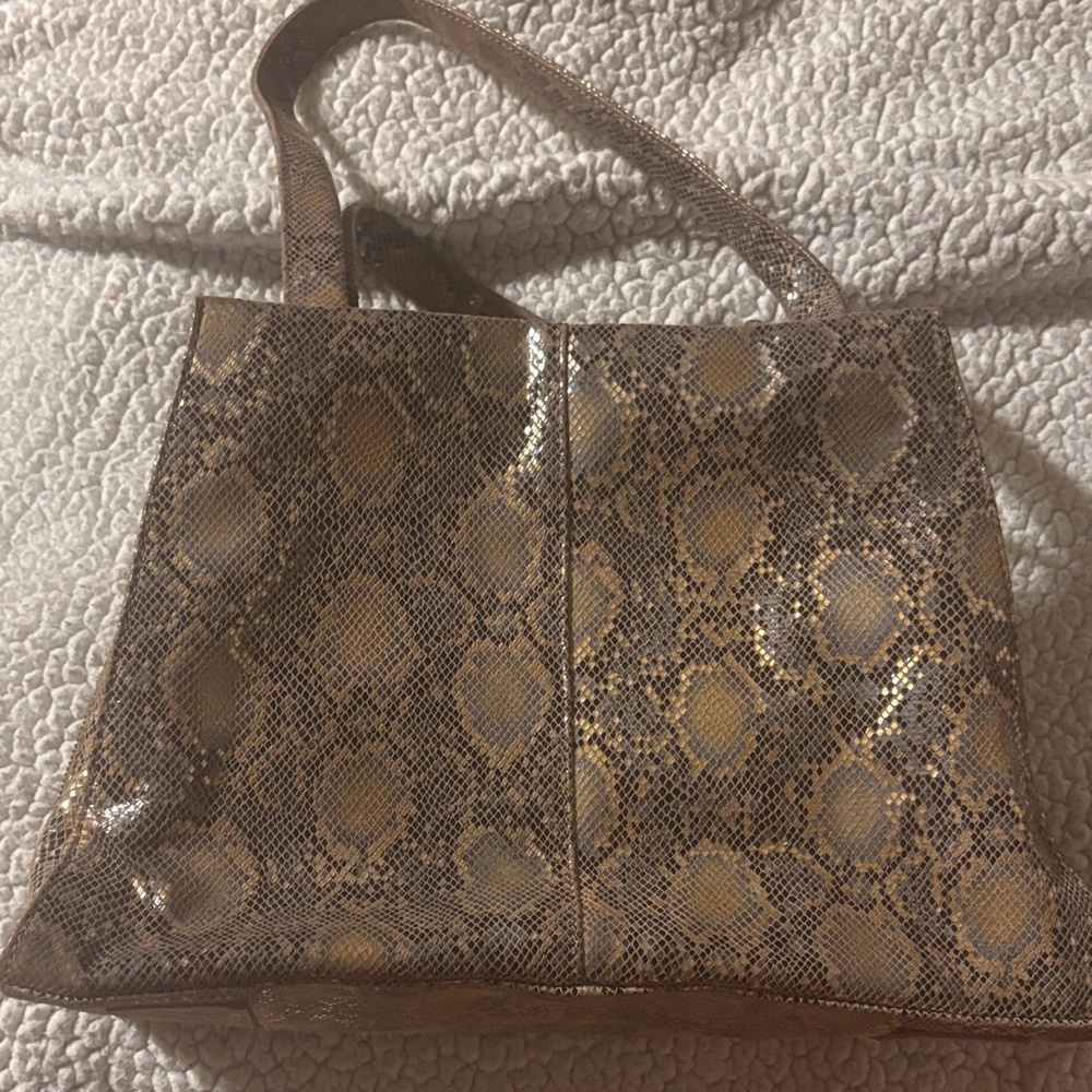 HOBO Metallic Snake-Embossed Gold Brown Shoulder Tote